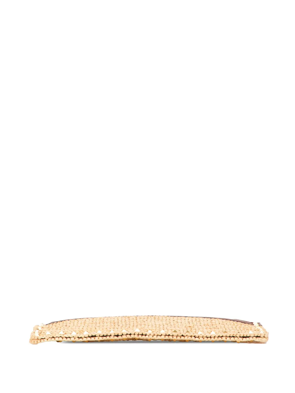 Pre-owned Valentino Garavani 2000-2017 Large Raffia Rockstud Zip Pouch Clutch Bag In Brown