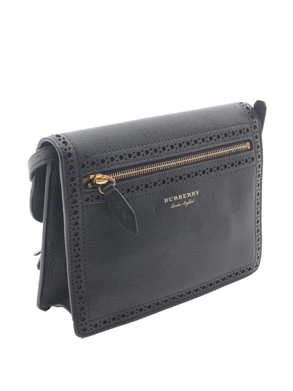 Pre-owned Burberry 2000-2017 Small Grainy Calfskin Broguing Tassel Macken Crossbody Bag In Black