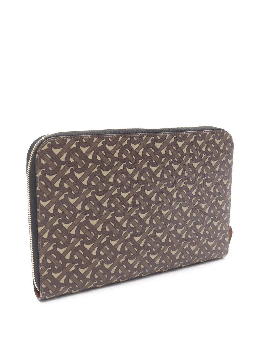 Pre-owned Burberry 2018-2025 Tb Monogram Coated Canvas Clutch Bag In Brown
