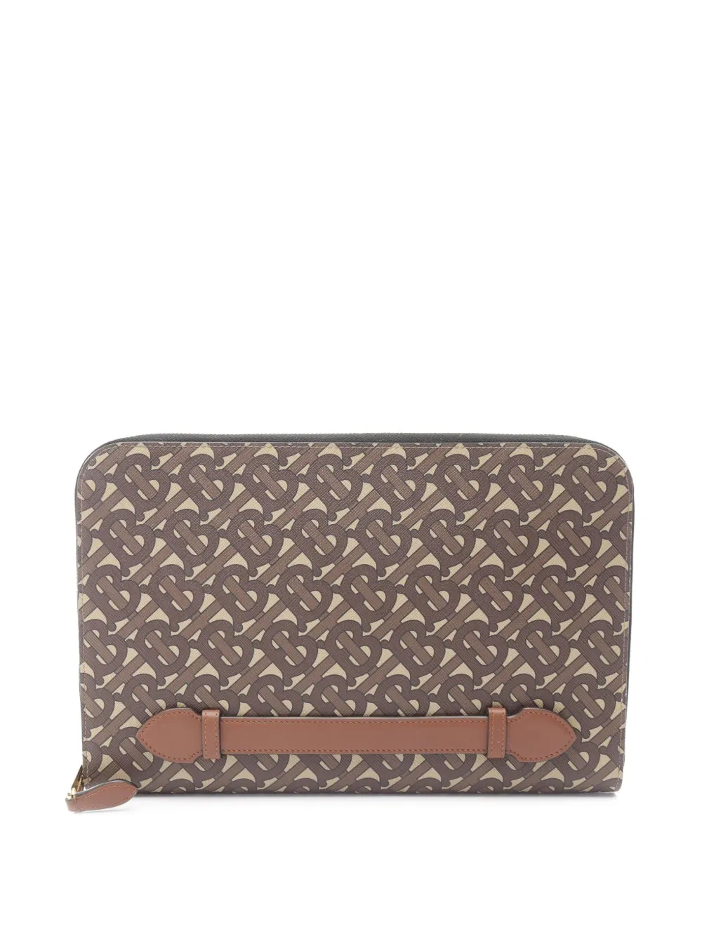 Pre-owned Burberry 2018-2025 Tb Monogram Coated Canvas Clutch Bag In Brown