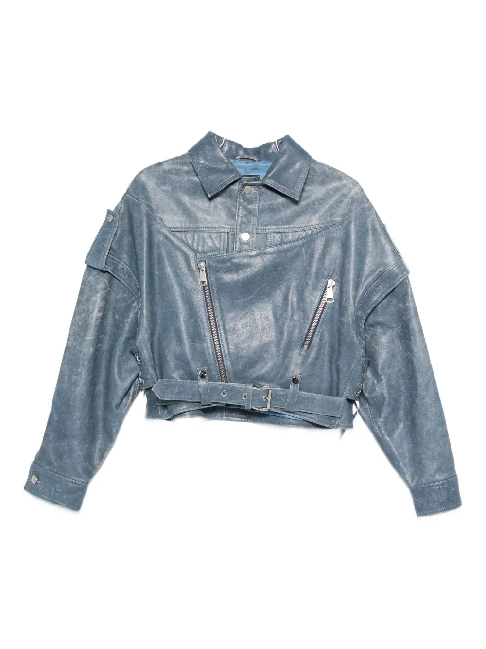 Manokhi Cropped Leather Jacket In Blue