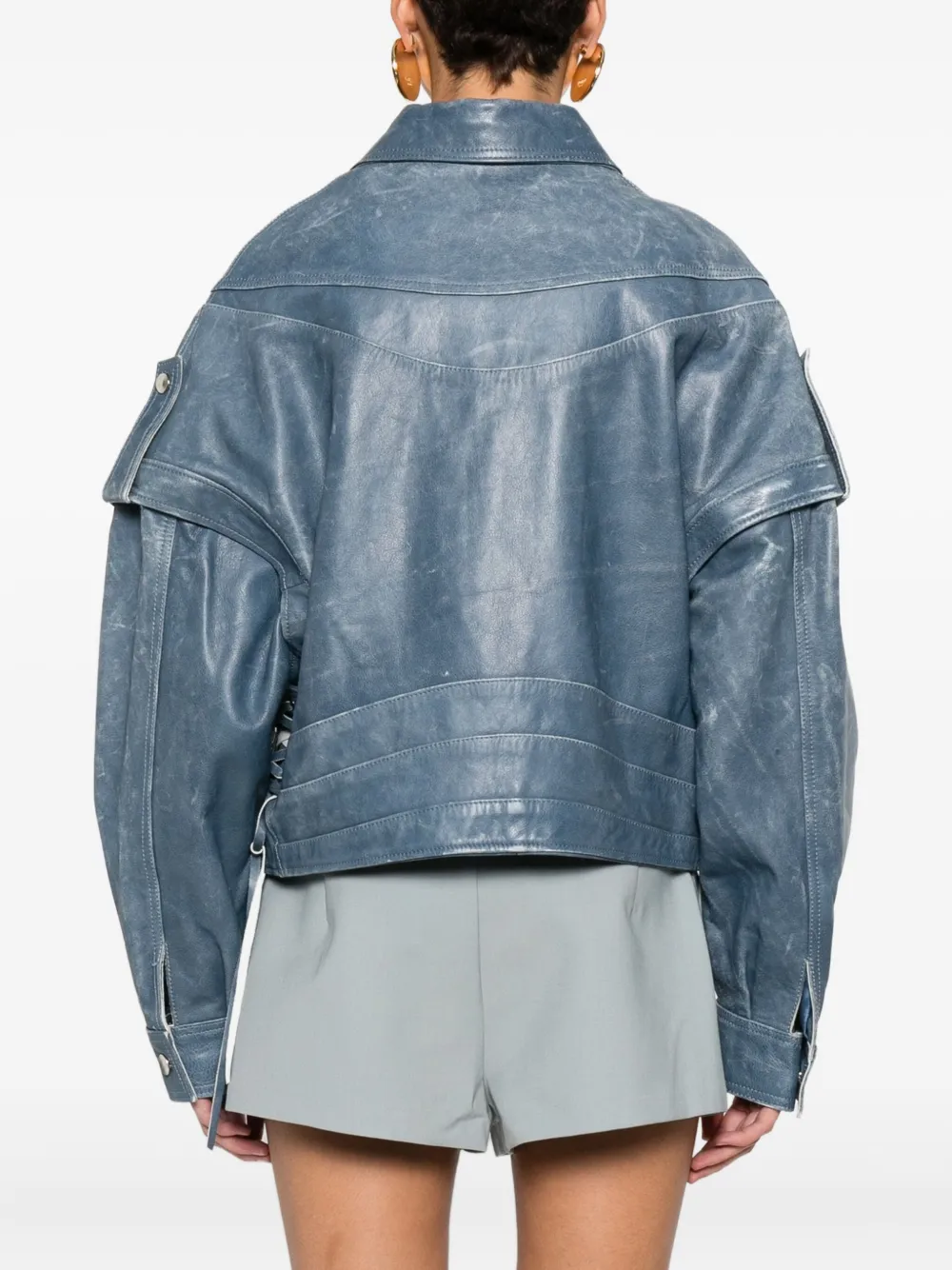 Manokhi Cropped Leather Jacket In Blue