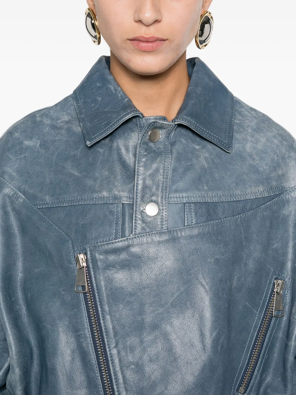 Manokhi Cropped Leather Jacket In Blue