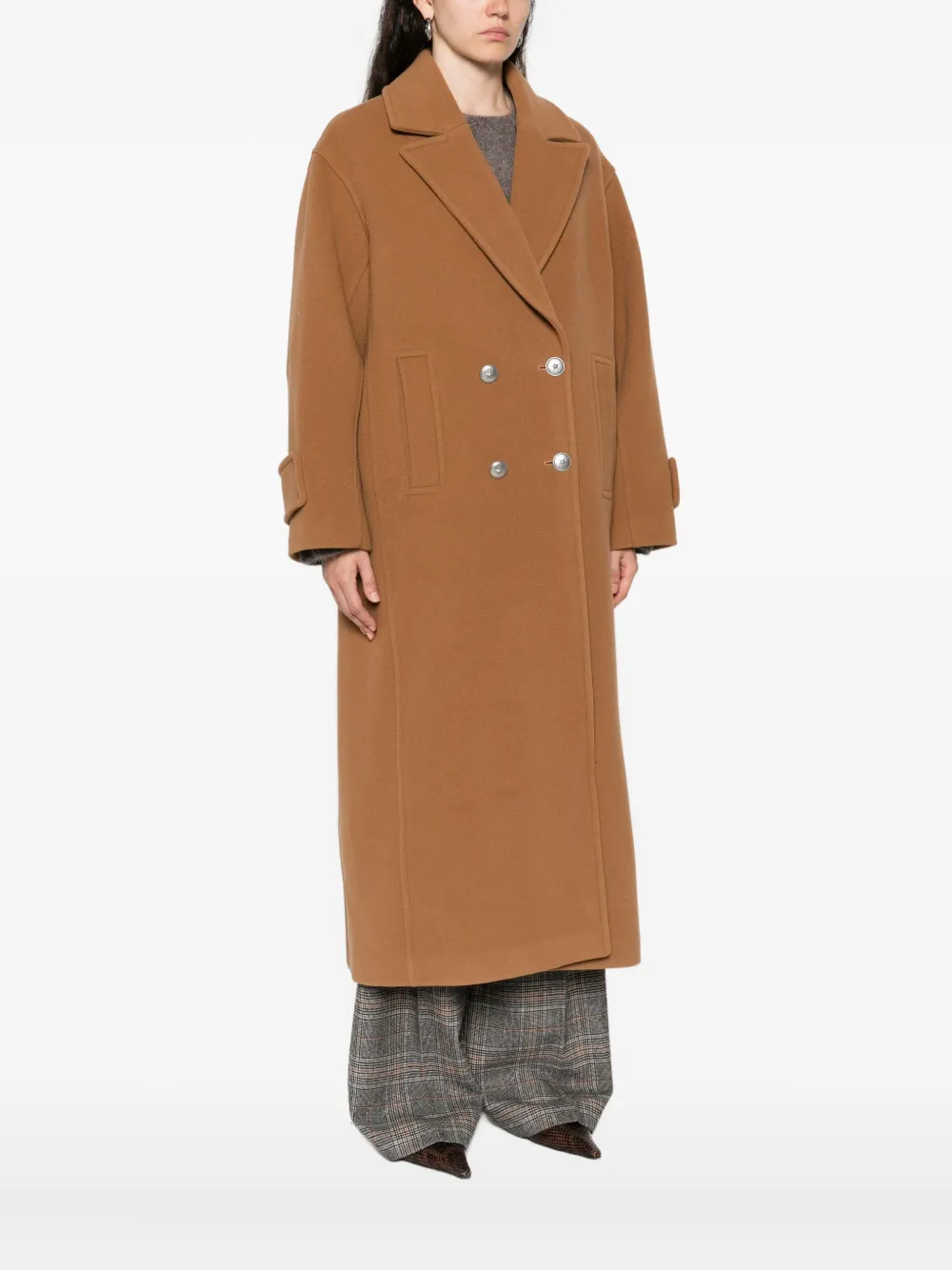 Pinko Double-breasted Coat In Brown