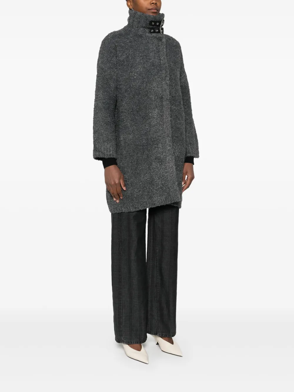 Liu •jo Buckle-collar Coat In Gray