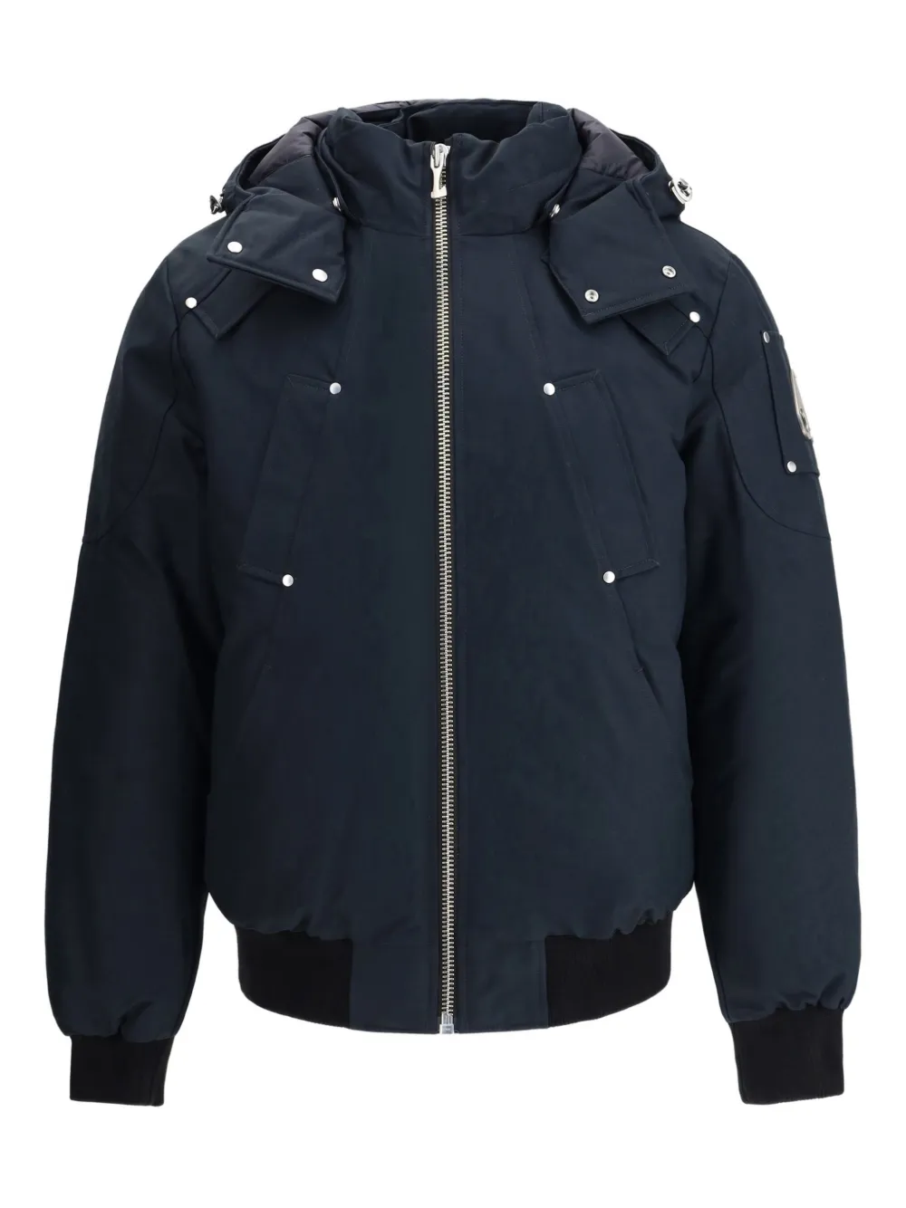 Moose Knuckles Jaqueta bomber com capuz e placa de logo | Azul | Image 1