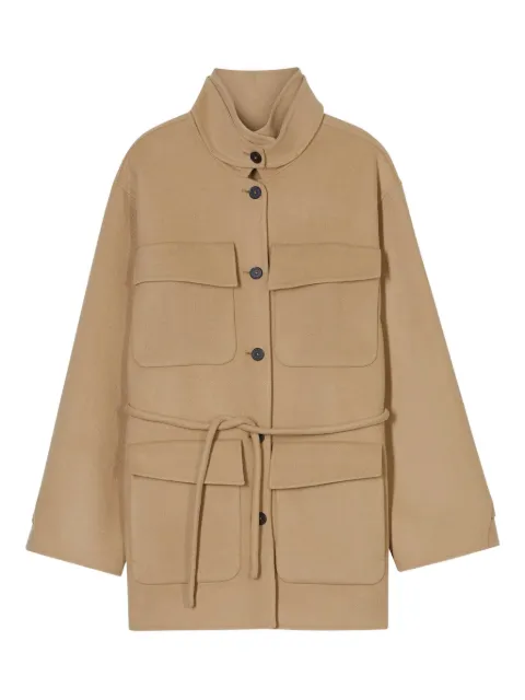 Closed belted patch-pocket wool coat