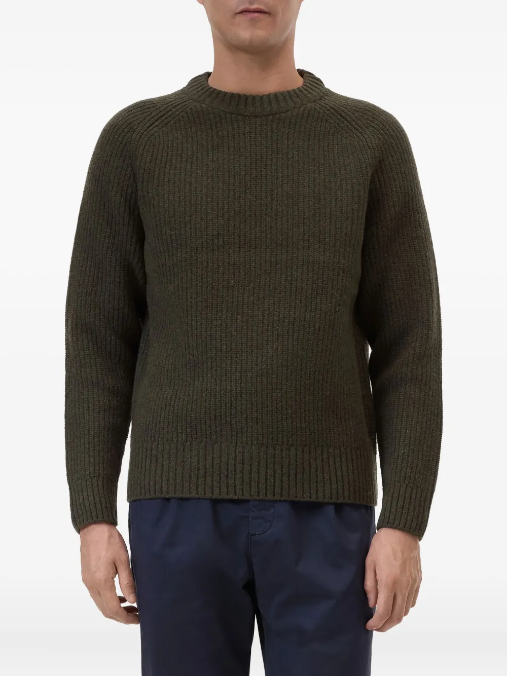Closed raglan-sleeve ribbed sweater | Green | Image 1