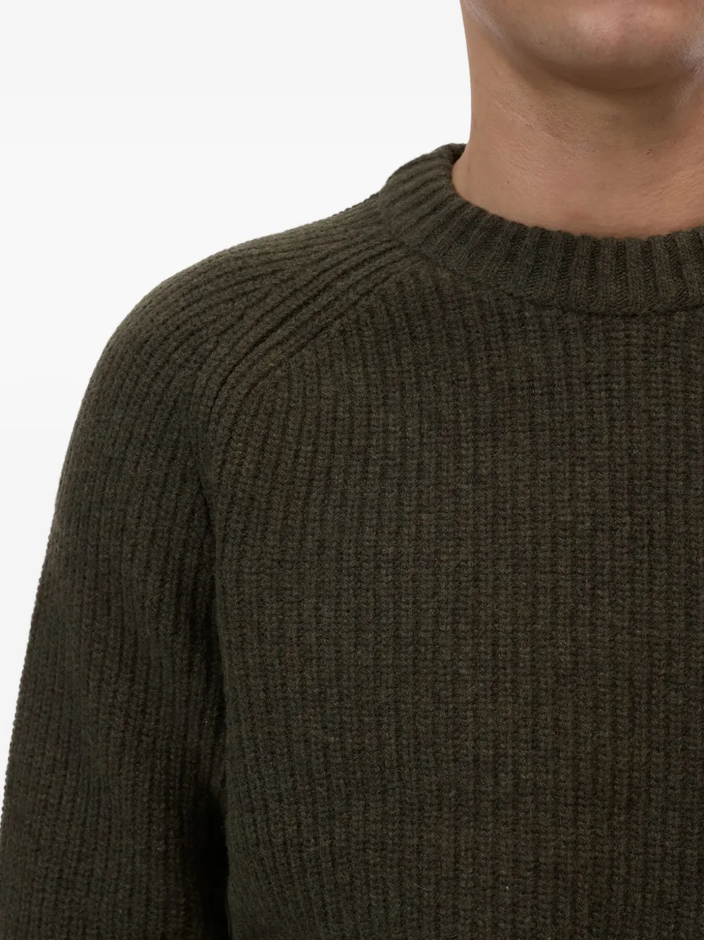 Closed Raglan-sleeve Ribbed Sweater In Green