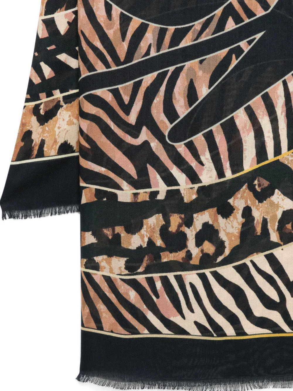 Just Cavalli animal-print fringed scarf - Zwart