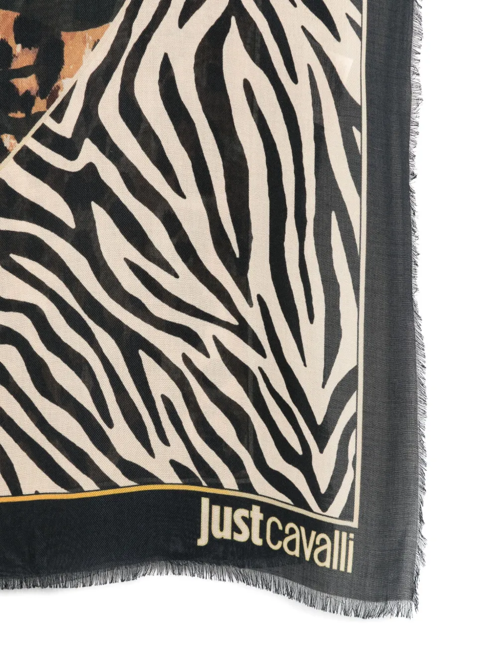 Just Cavalli Animal-print Fringed Scarf In Black