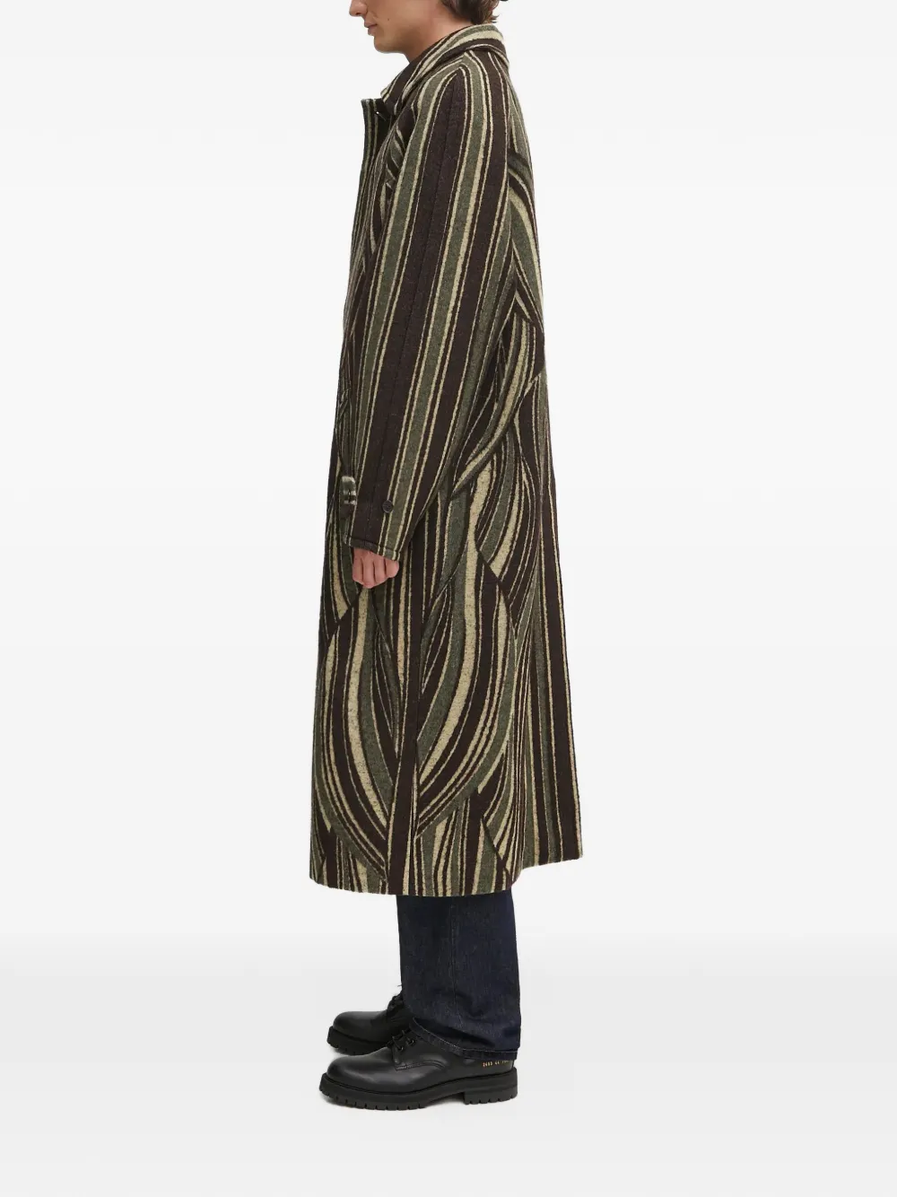 Kenzo striped logo-patch coat Groen