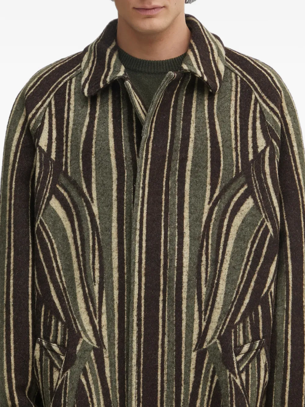 Kenzo striped logo-patch coat Groen