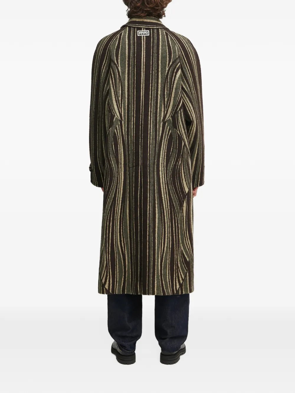 Kenzo striped logo-patch coat Groen