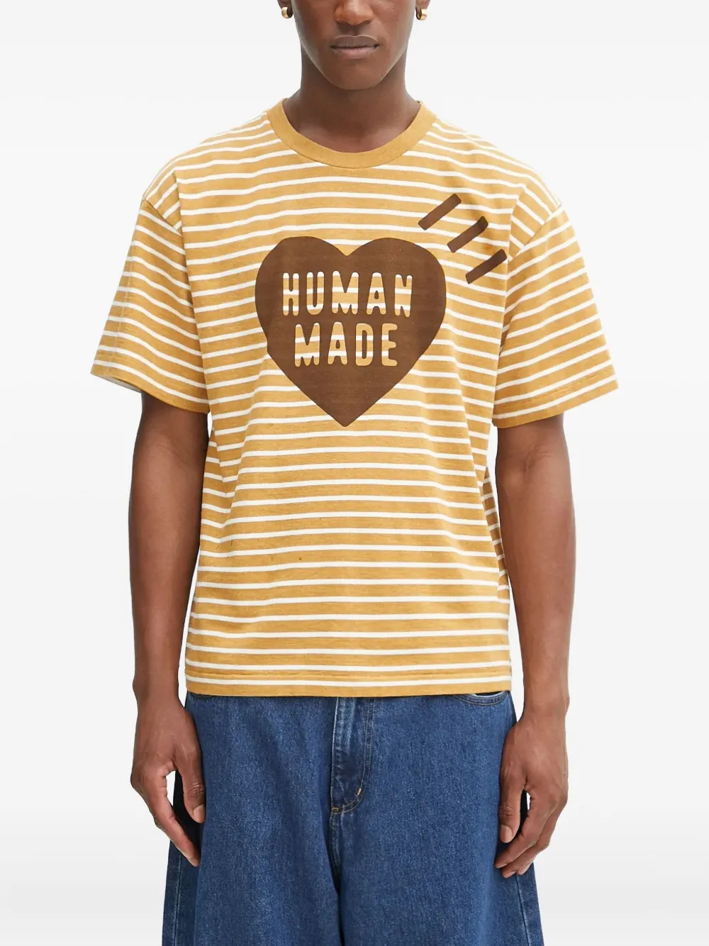 Human Made striped heart graphic T-shirt | Neutrals | Image 1