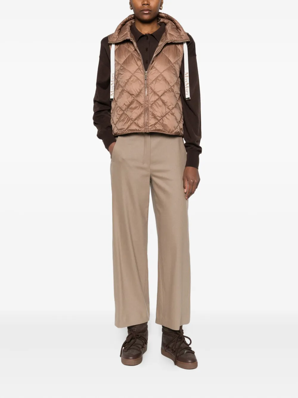 Max Mara Water-repellent Canvas Padded Gilet In Brown