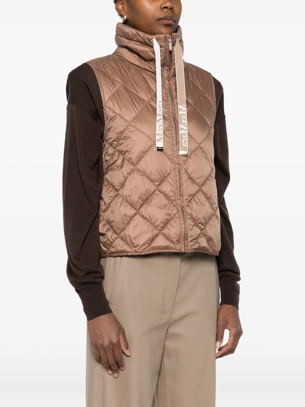Max Mara Water-repellent Canvas Padded Gilet In Brown