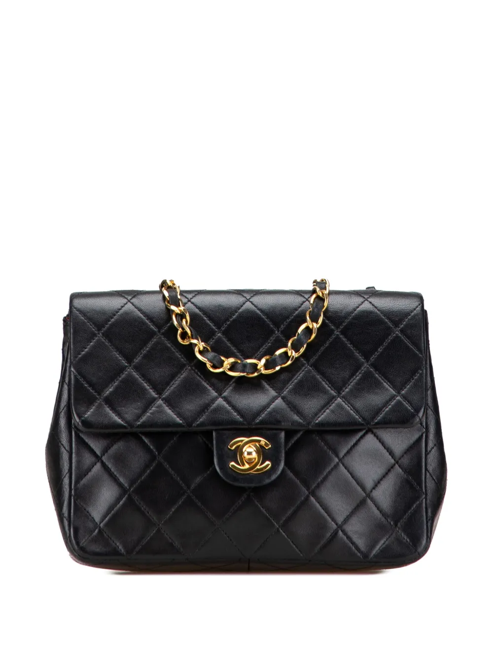 CHANEL Pre-Owned 1989-1991 スクエア マトラッセ ラムスキン シングルフラップ ショルダーバッグ - ブラック CHANEL Pre-Owned 1989-1991 スクエア マトラッセ ラムスキン シングルフラップ ショルダーバッグ - ブラック