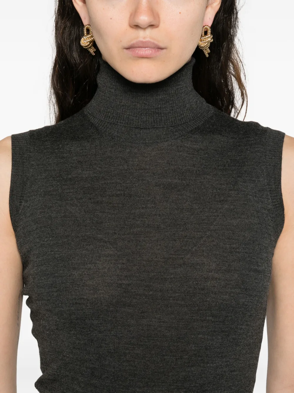 Goes Botanical Roll-neck Sleeveless Top In Gray