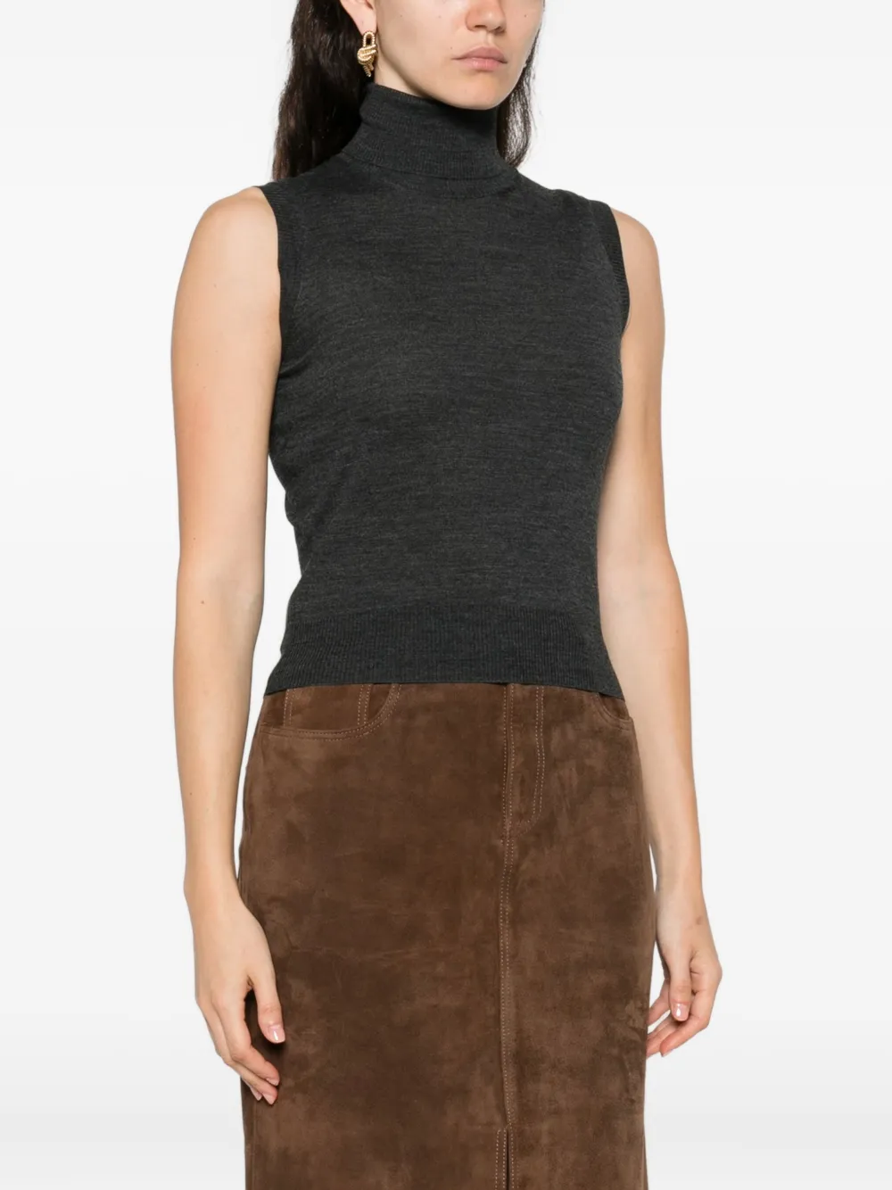 Goes Botanical Roll-neck Sleeveless Top In Gray