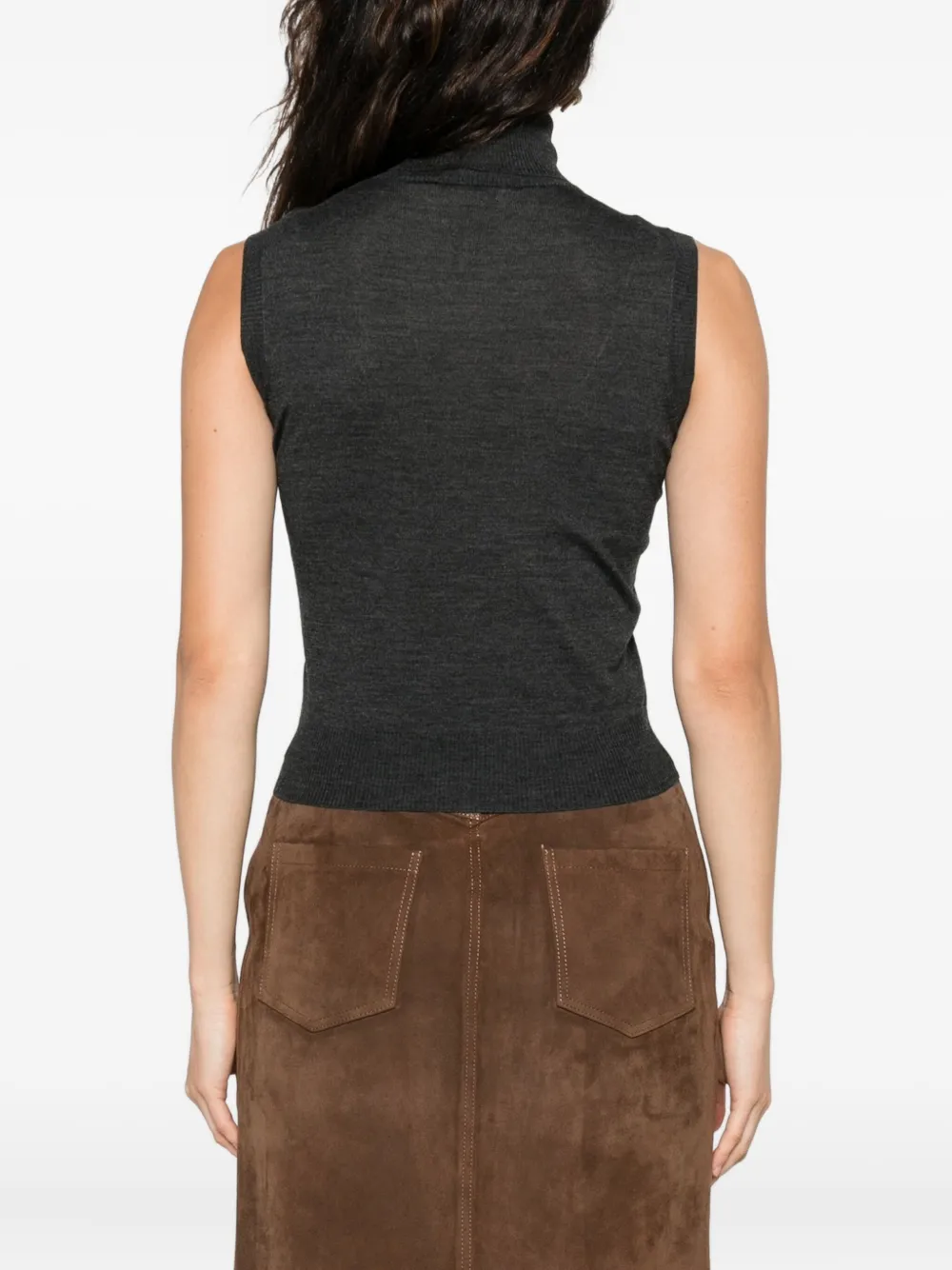 Goes Botanical Roll-neck Sleeveless Top In Gray