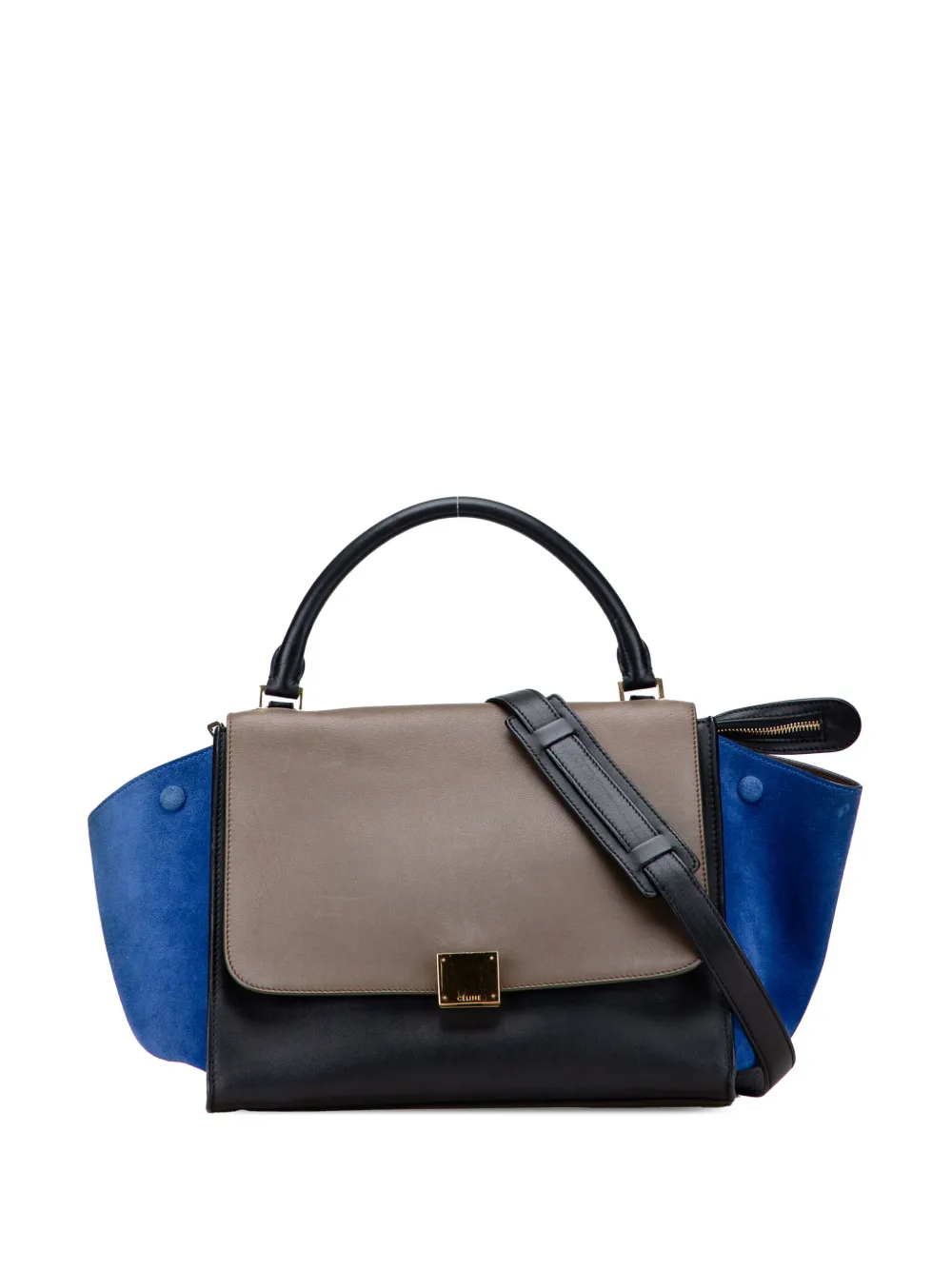 Celine Pre-Owned 2012 ミディアム トリコロール レザー トラペーズサッチェルバッグ - ブラック Celine Pre-Owned 2012 ミディアム トリコロール レザー トラペーズサッチェルバッグ - ブラック