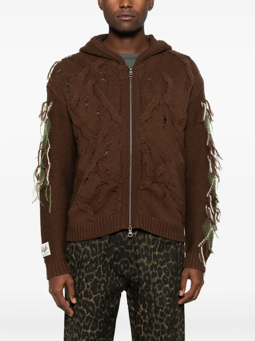Andersson Bell Cable-knit Fringed Hoodie In Brown