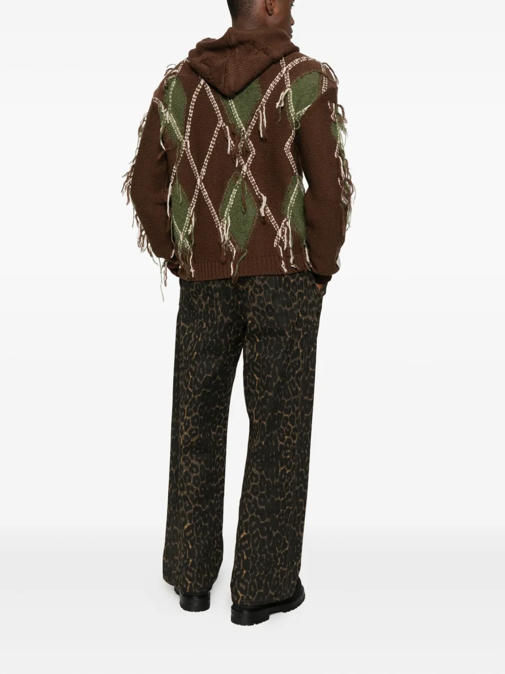 Andersson Bell Cable-knit Fringed Hoodie In Brown
