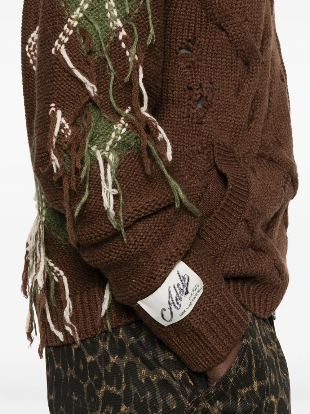 Andersson Bell Cable-knit Fringed Hoodie In Brown