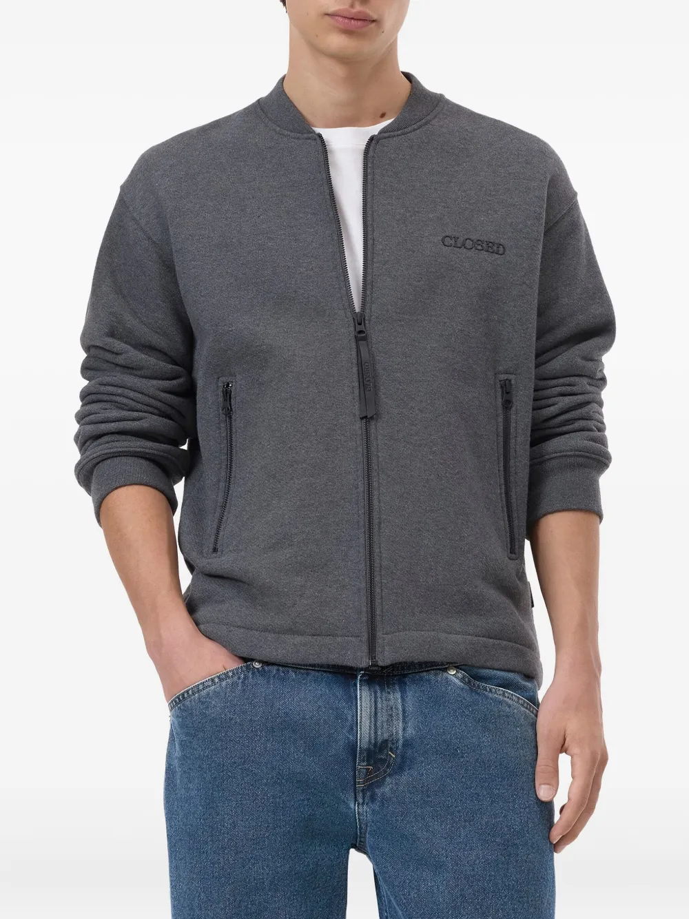 Closed zip-front cotton sweater | Grey | Image 1