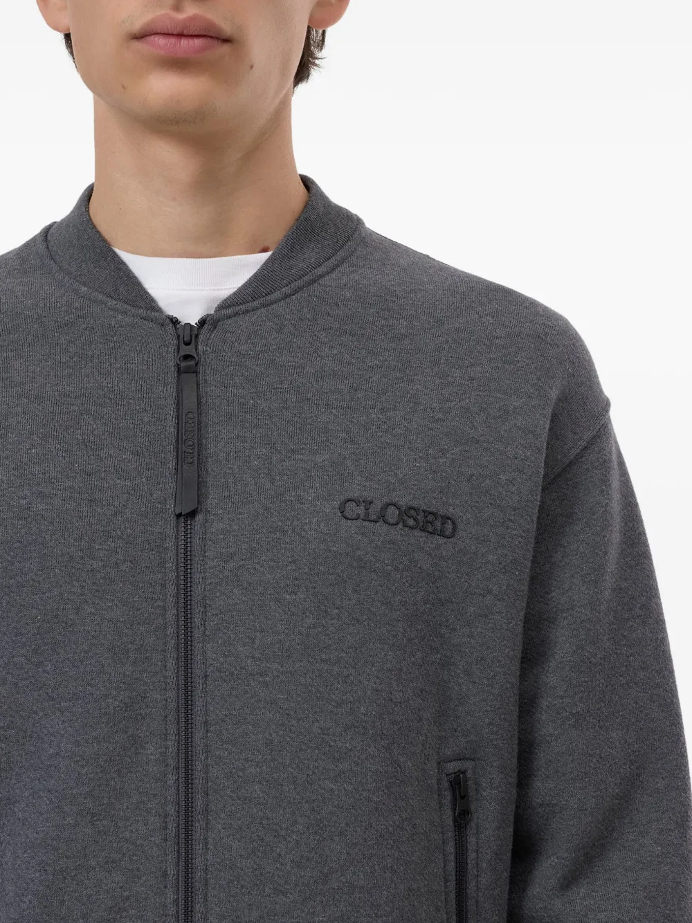 Closed Zip-front Cotton Sweater In Gray