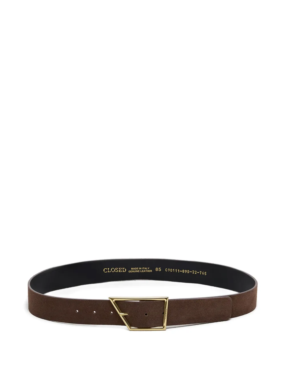 Closed geometric-buckle suede belt | Brown | Image 1