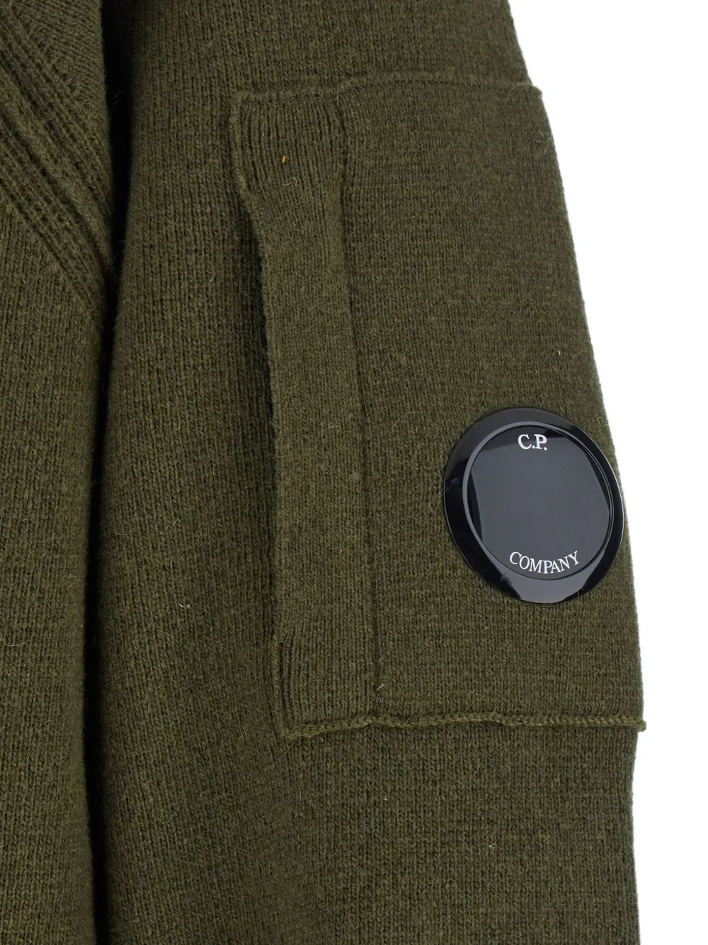 C.p. Company Men Green Turtleneck Sweater With Logo Plaque On The Sleeve In Wool Man In Green