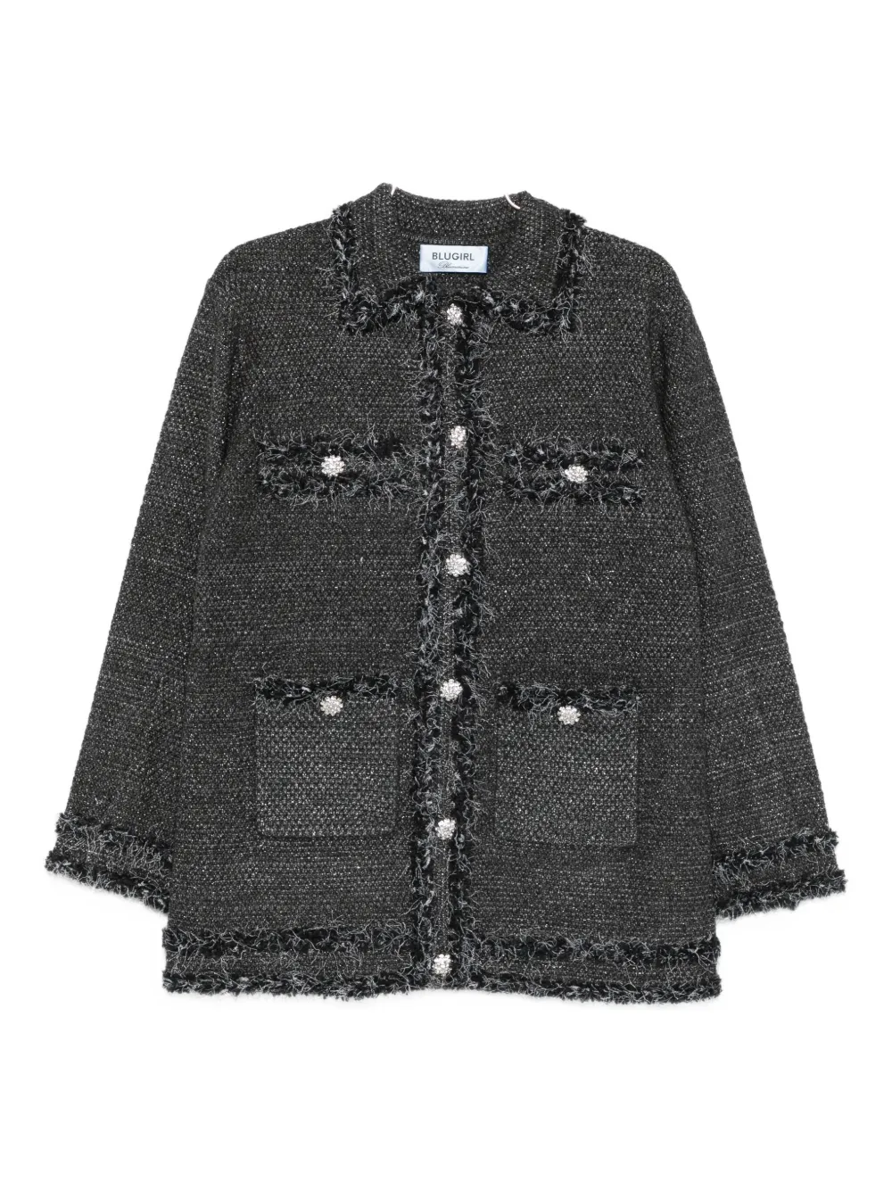 Blugirl Fringed-trim Button-down Cardigan In Gray
