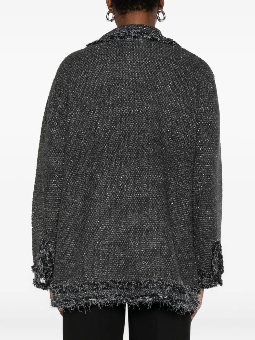 Blugirl Textured Knit Sweater With Fringed Trims In Gray