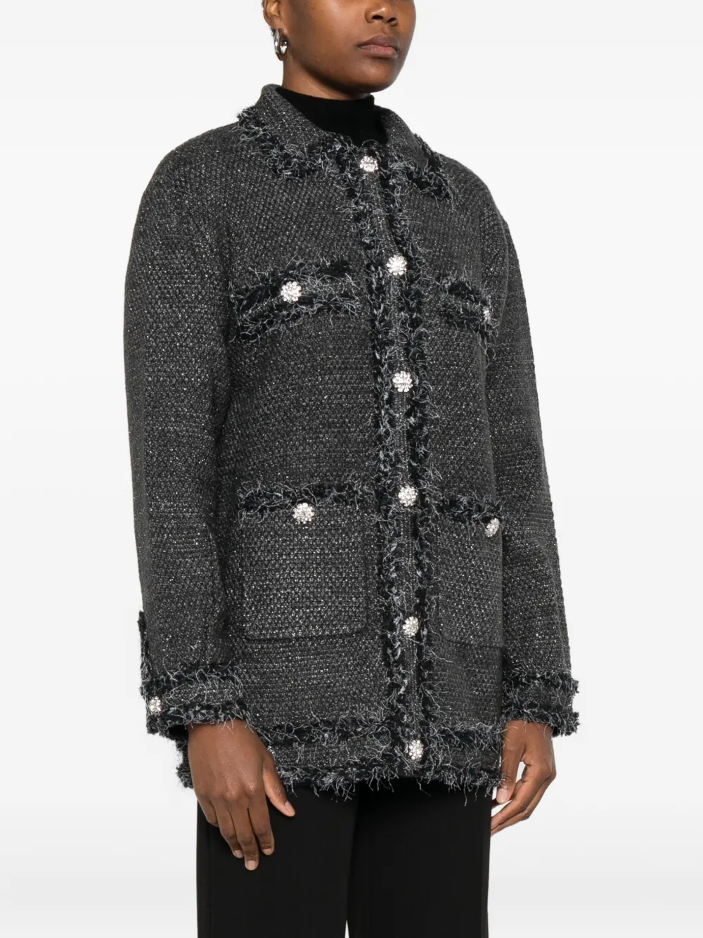 Blugirl Textured Knit Sweater With Fringed Trims In Gray