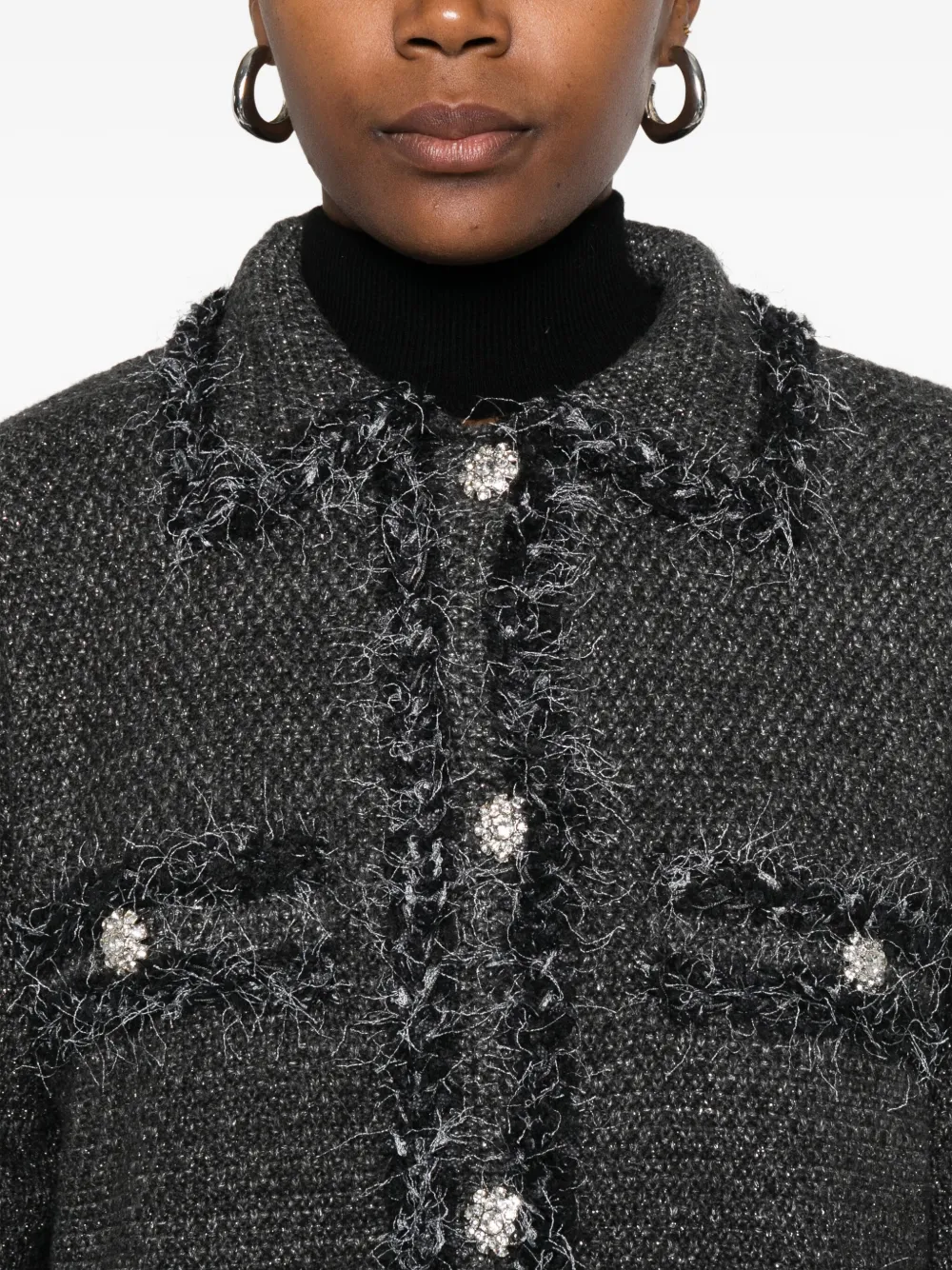 Blugirl Textured Knit Sweater With Fringed Trims In Gray