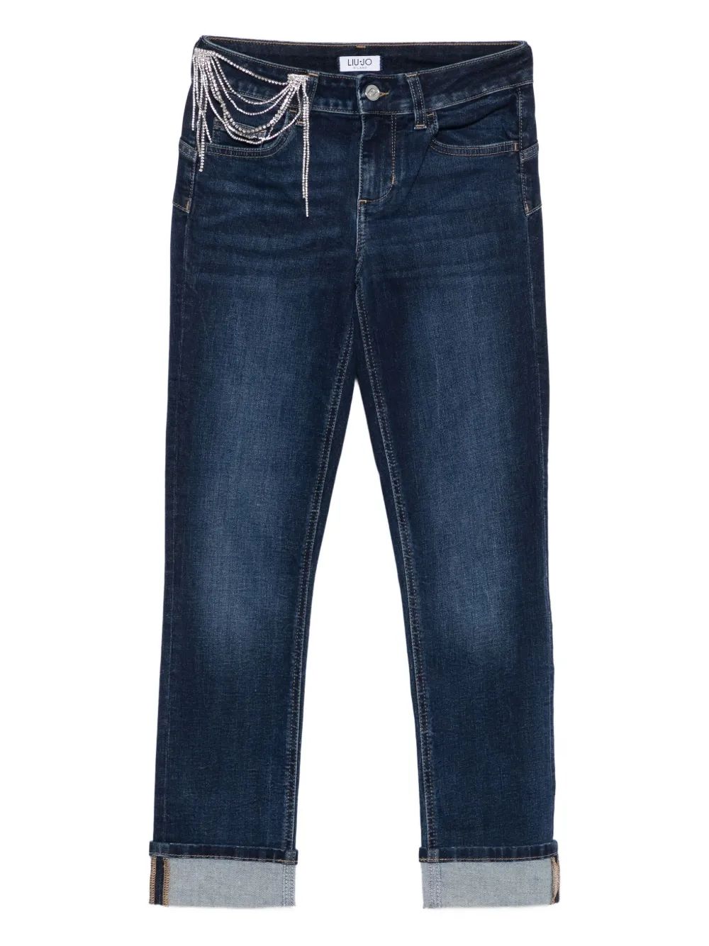 Liu •jo Rhinestone-embellished Straight-leg Jeans In Blue
