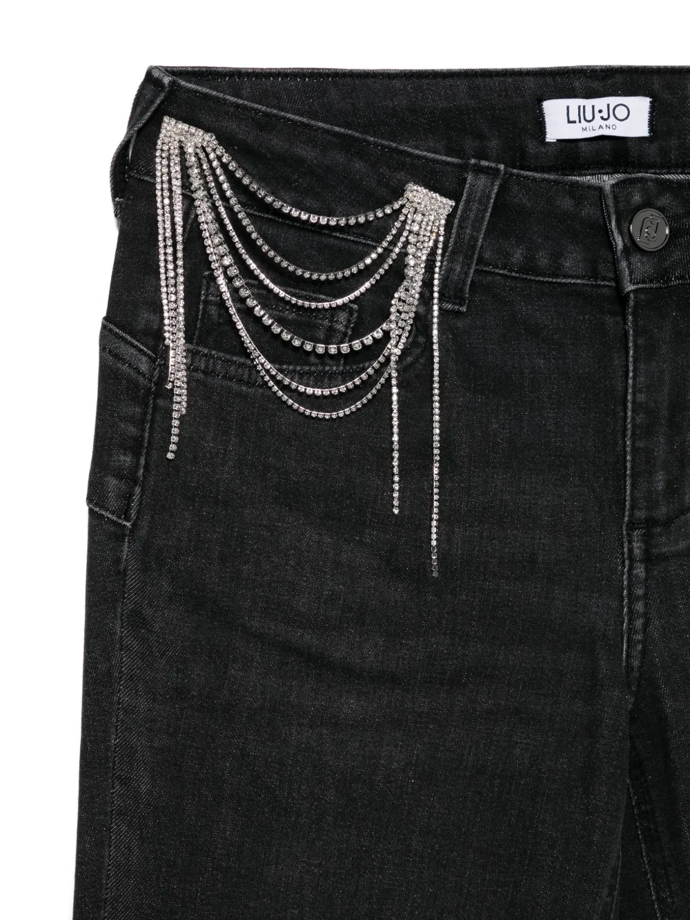 Liu •jo Straight-fit Black Jeans With Decorative Chain Detail In Black