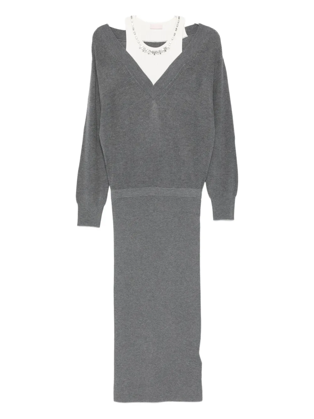 Liu •jo V-neck Knitted Dress In Gray