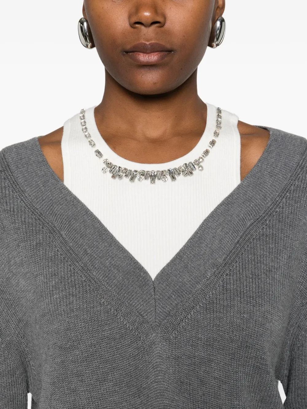 Liu •jo V-neck Knitted Dress In Gray