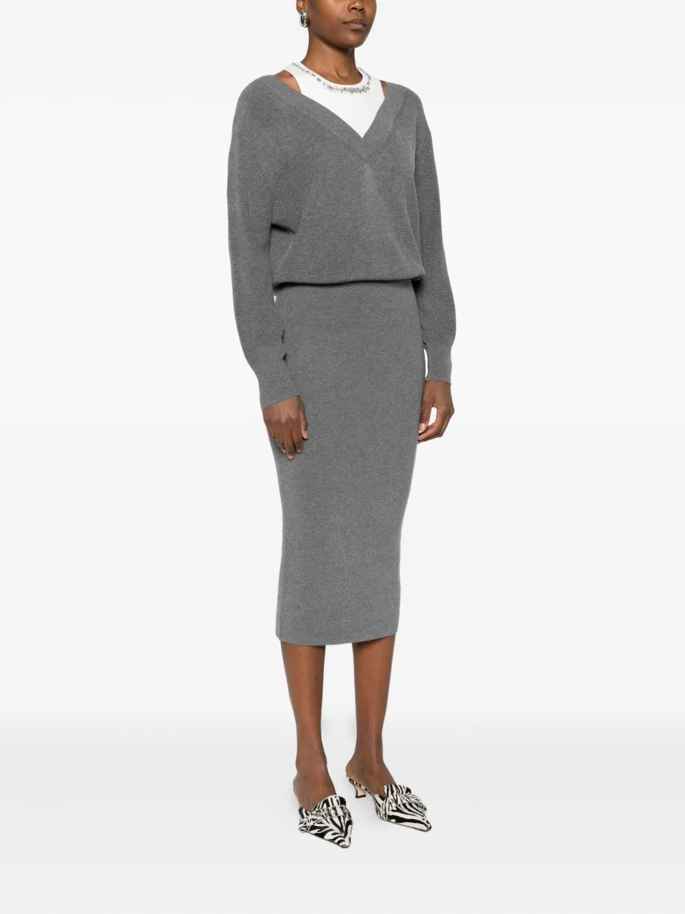 Liu •jo V-neck Knitted Dress In Gray