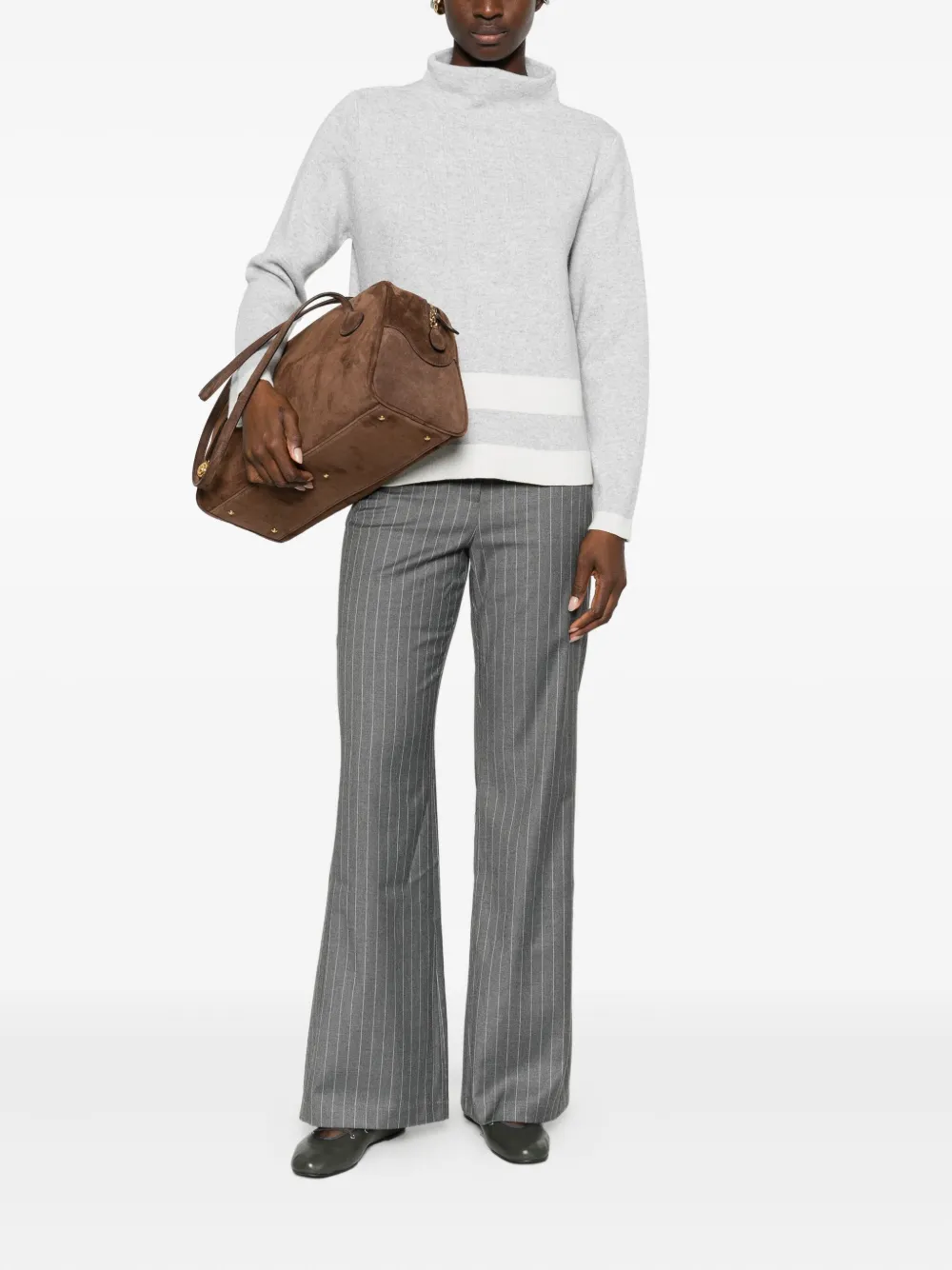 Intrecci Striped-detail High-neck Sweater In White