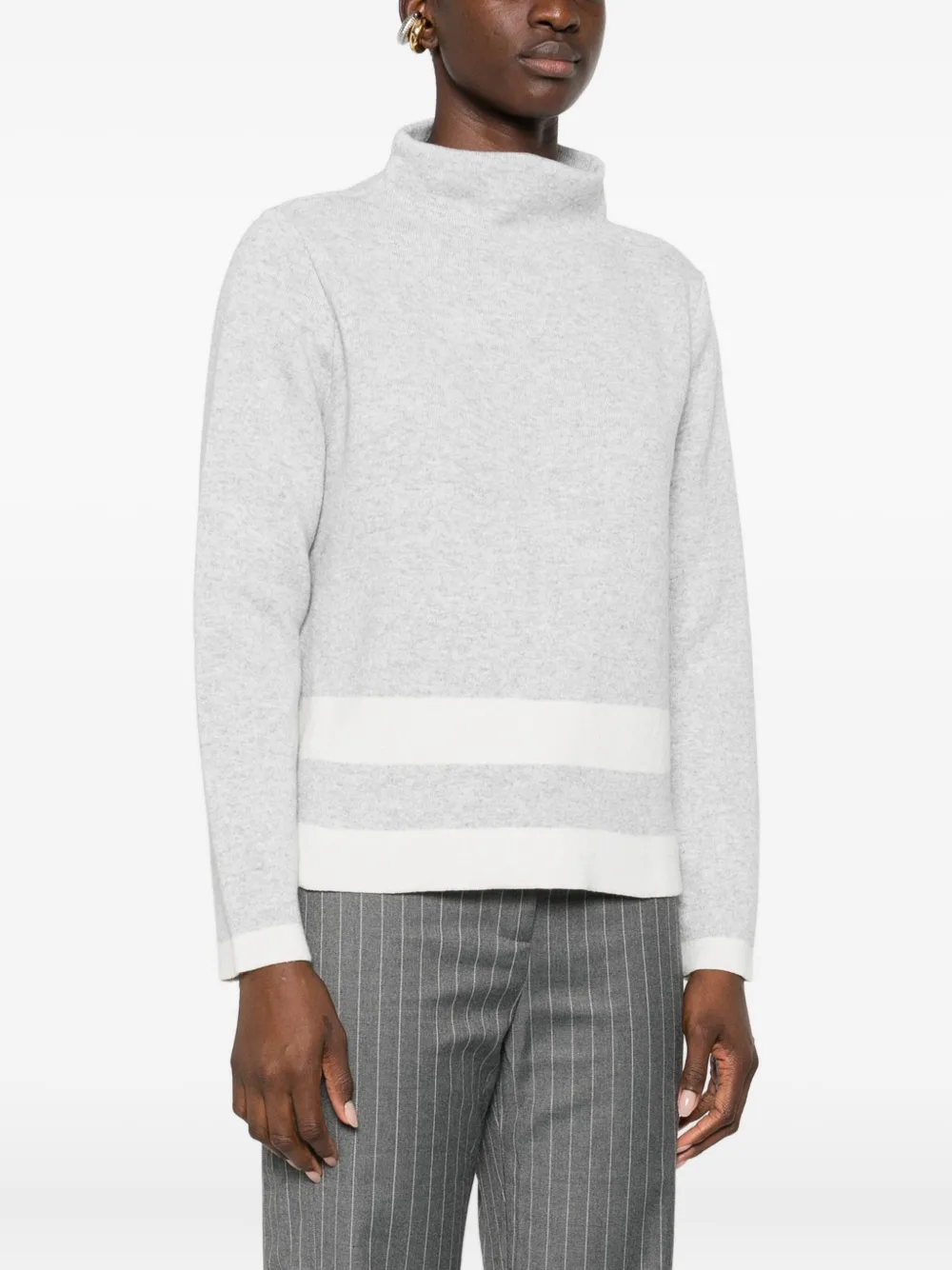 Intrecci Striped-detail High-neck Sweater In White