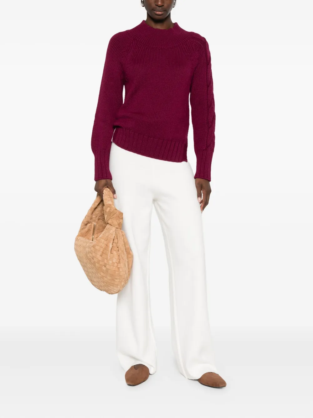 Intrecci Cable-knit Crew-neck Sweater In Red