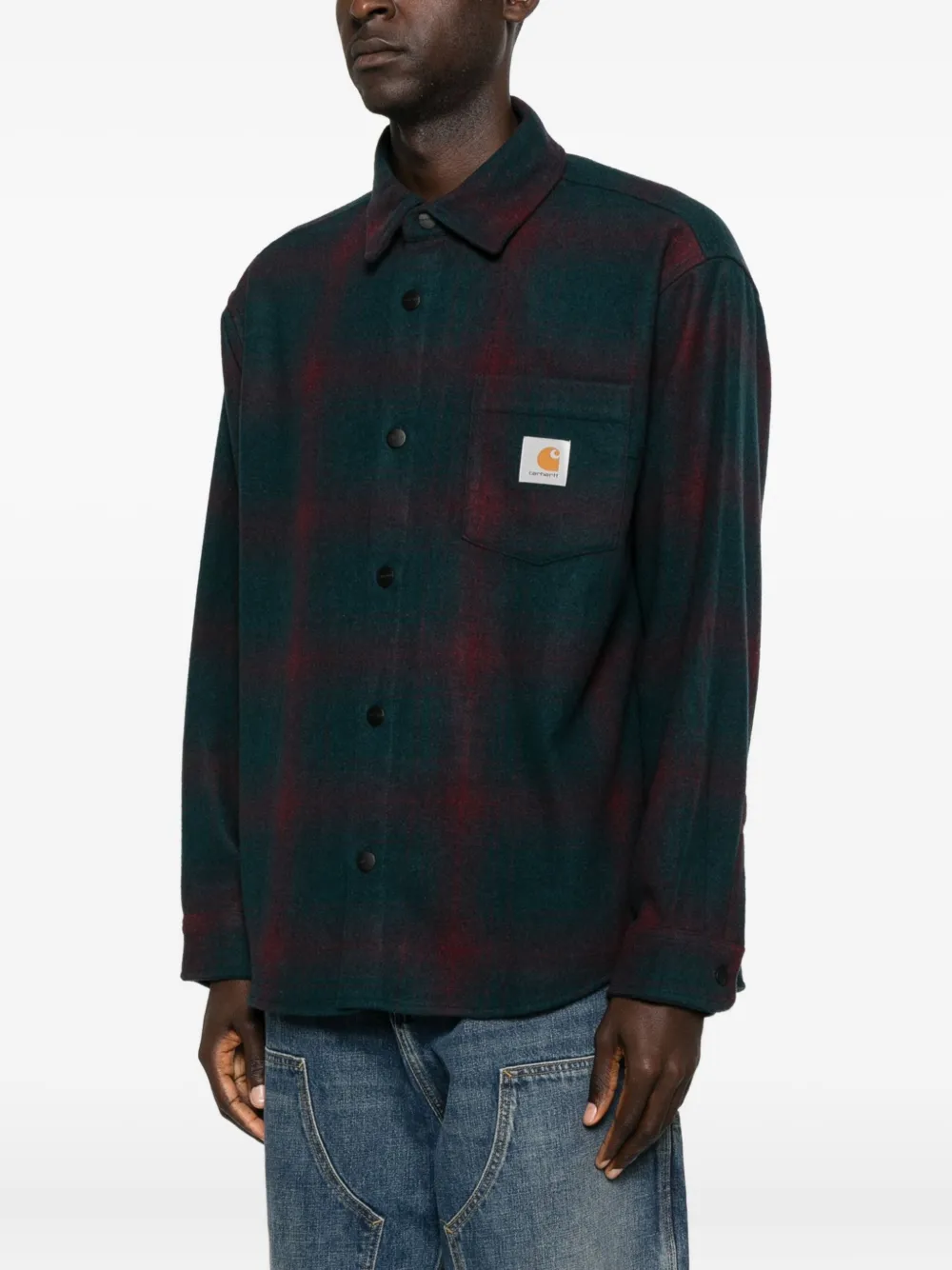 Carhartt Long Sleeve Plaid Shirt With Chest Pocket In Green