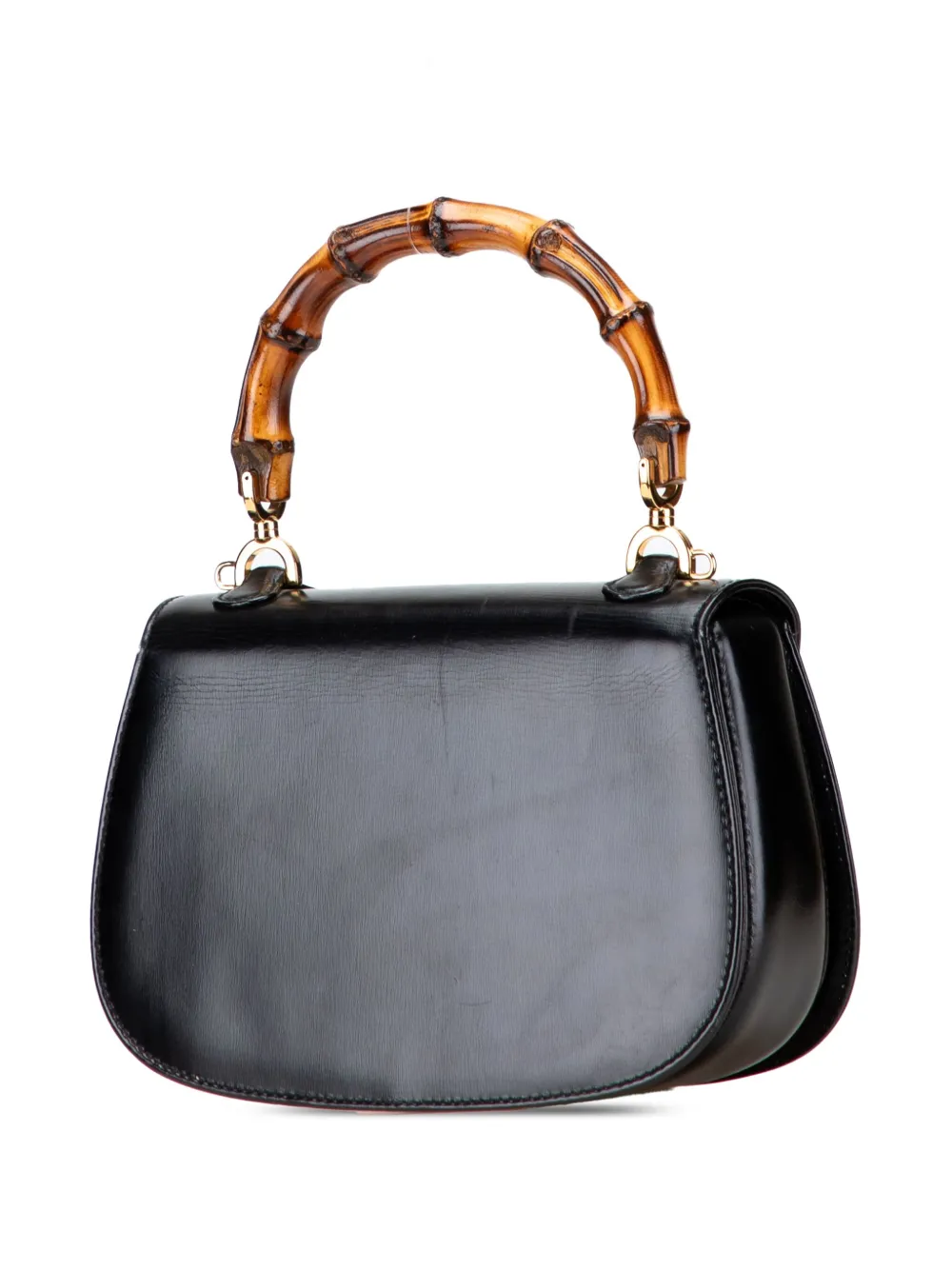 Pre-owned Gucci 20th Century Calfskin Bamboo Night Satchel In Black