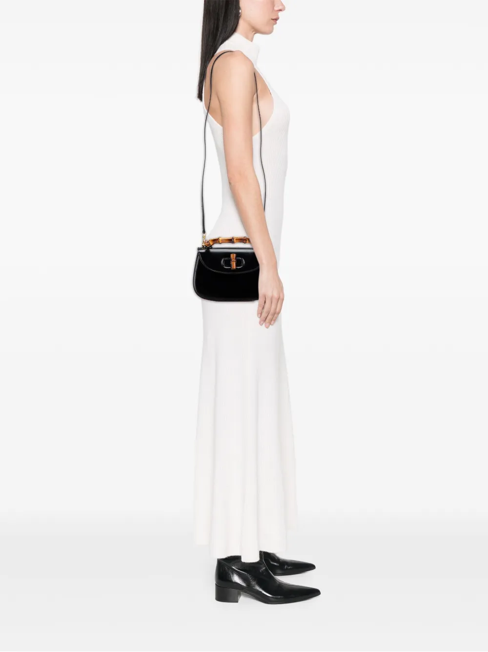 Pre-owned Gucci 20th Century Calfskin Bamboo Night Satchel In Black