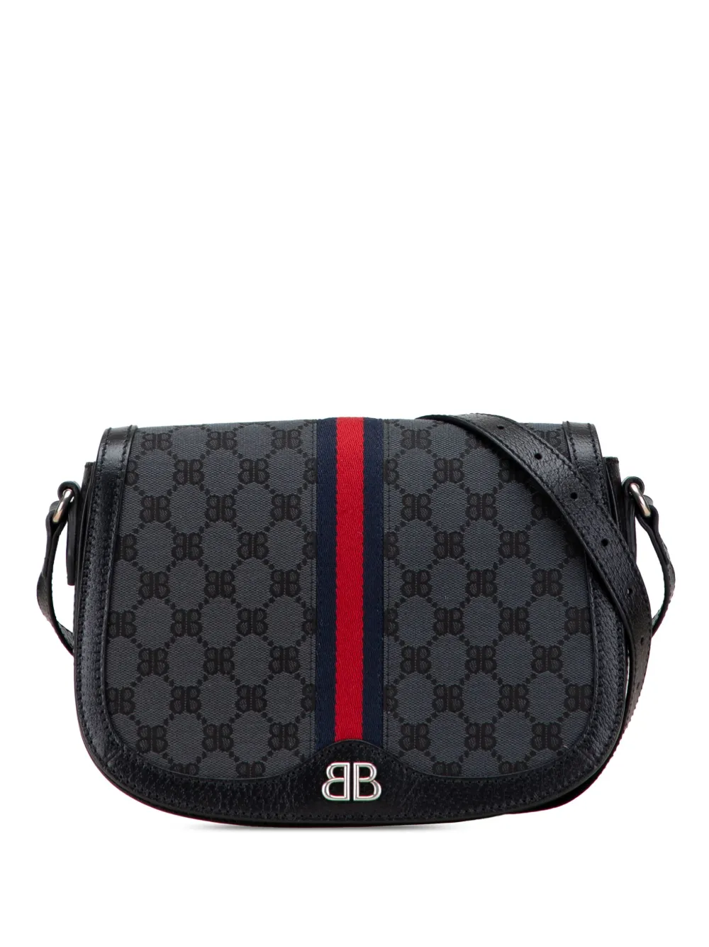 Pre-owned Balenciaga 2022 The Hacker Project Bb Canvas Web Ophidia Crossbody Bag In Gray