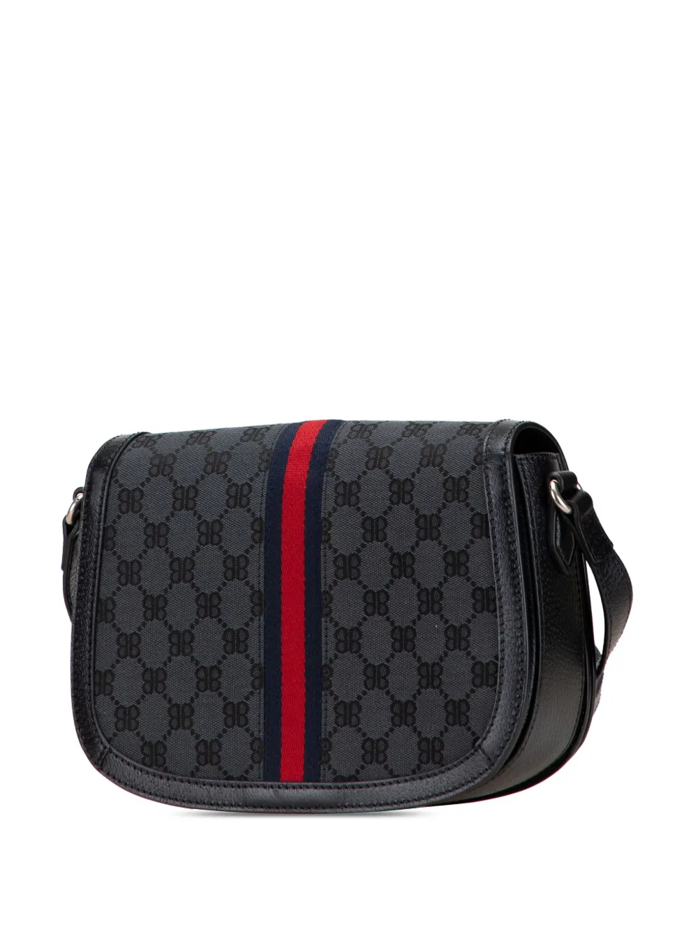 Pre-owned Balenciaga 2022 The Hacker Project Bb Canvas Web Ophidia Crossbody Bag In Gray